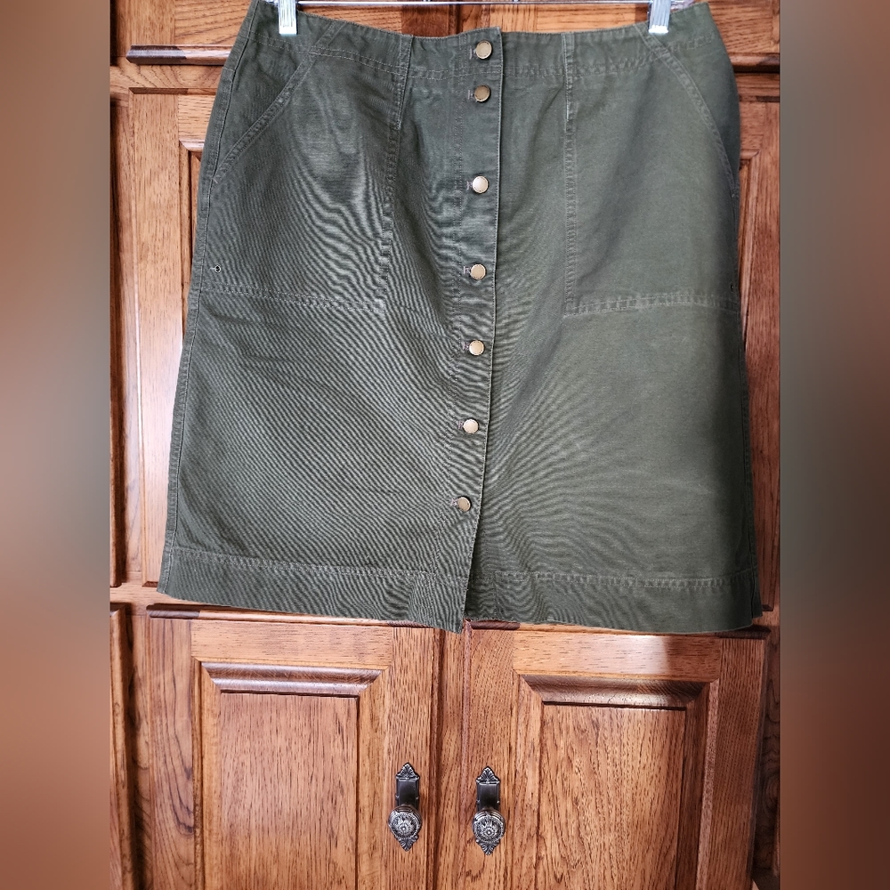 Lauren Ralph Lauren Olive Green Button Down Front Skirt Size 16W Vintage - Picture 6 of 11
